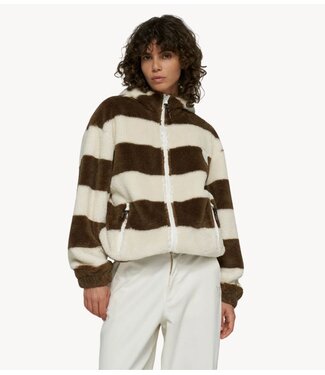 10DAYS Vest teddy zip hoodie stripes pearl/brown
