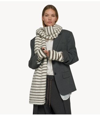 10DAYS Sjaal hairy knit scarf stripes ecru/portobello