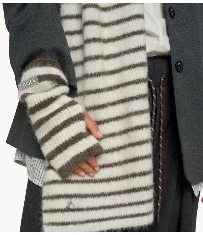 10DAYS Sjaal hairy knit scarf stripes ecru/portobello