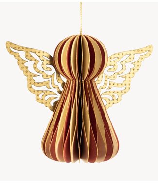 Kerstdecoratie Papieren engeltje met vleugels rood met wit