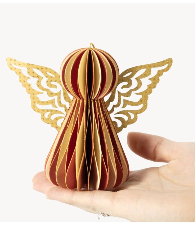 Kerstdecoratie Papieren engeltje met vleugels rood met wit