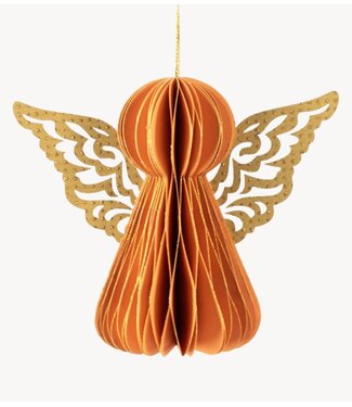 Kerstdecoratie Papieren engeltje met vleugels oranje