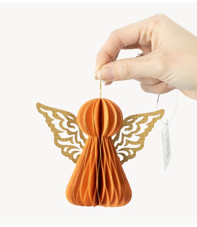 Kerstdecoratie Papieren engeltje met vleugels oranje