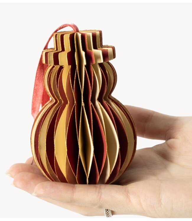 Kerstdecoratie Papieren honeycomb sneeuwpop rood met wit