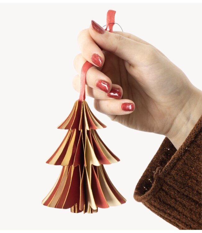 Kerstdecoratie Papieren honeycomb kerstboom rood met wit