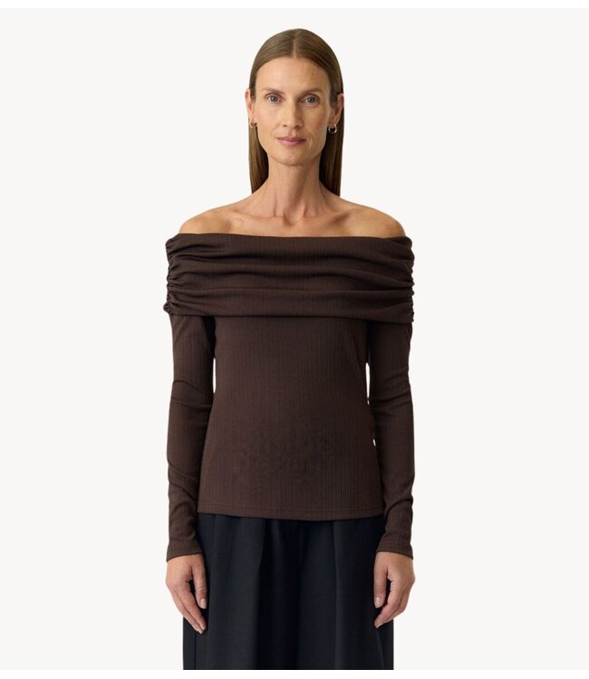 YAS Top YASLIVO LS OFF SHOULDER TOP Chocolate Brown