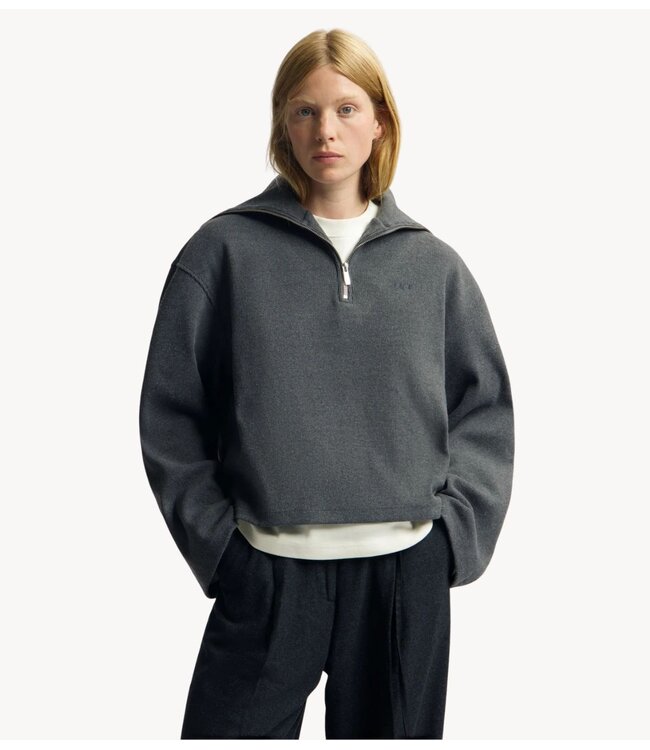 OLAF Trui HALF ZIP RIB SWEAT CHARCOAL