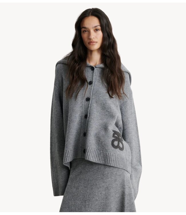 Second Female Vest Alpha Knit Collar Cardigan Mid Grey Melange