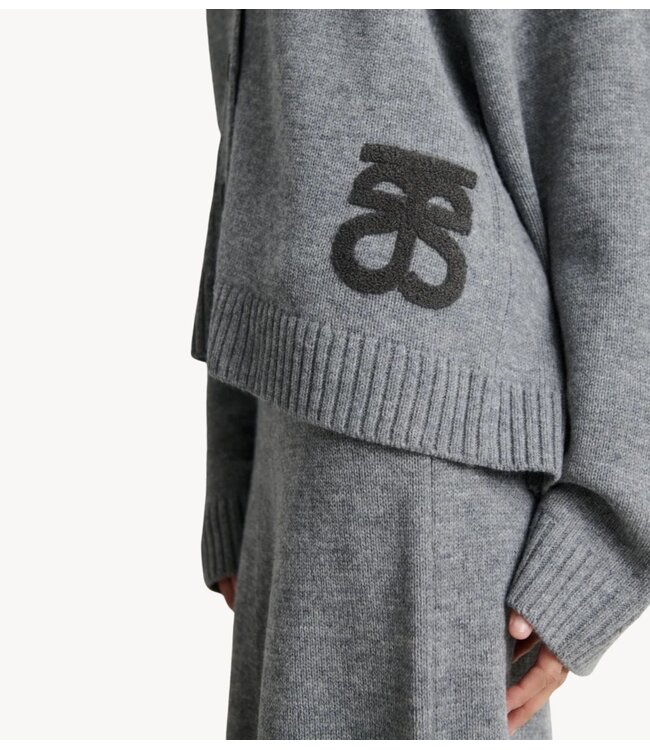 Second Female Vest Alpha Knit Collar Cardigan Mid Grey Melange