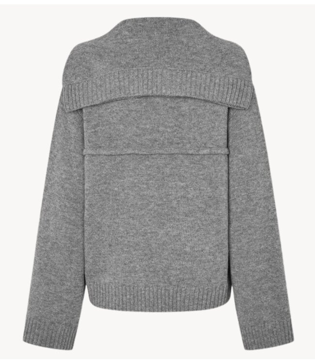 Second Female Vest Alpha Knit Collar Cardigan Mid Grey Melange