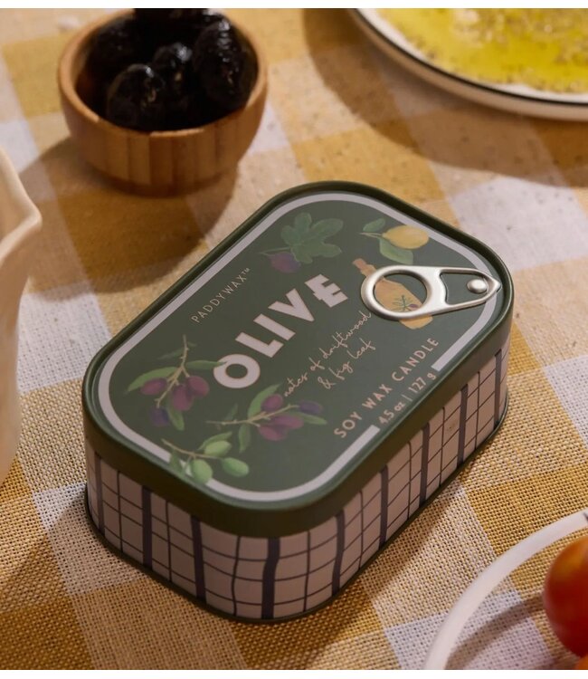 Paddywax Kaarsen Bistro 4.5oz/127g Olive Printed Tin Candle ‐ Fig & Olive