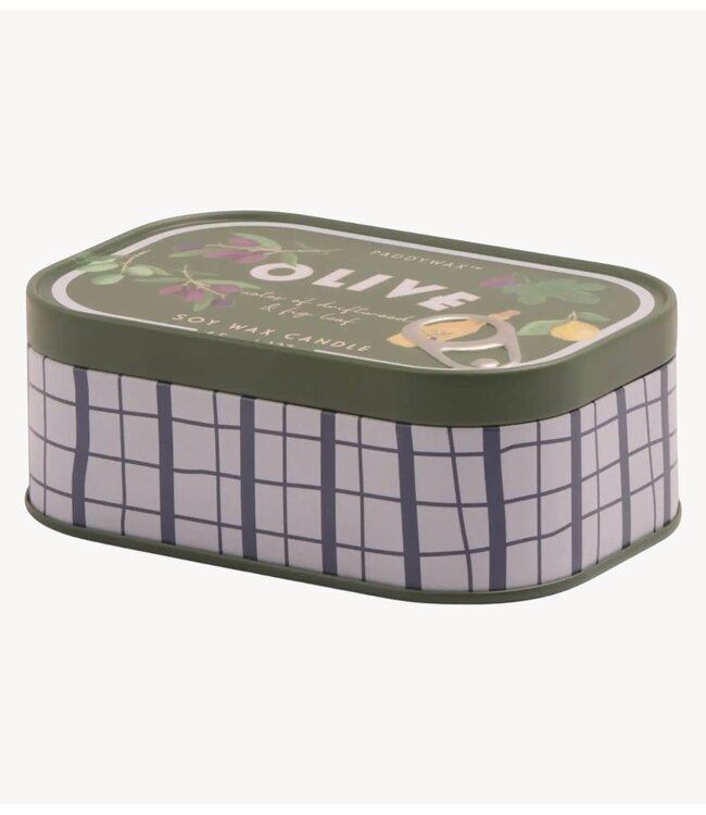 Paddywax Kaarsen Bistro 4.5oz/127g Olive Printed Tin Candle ‐ Fig & Olive