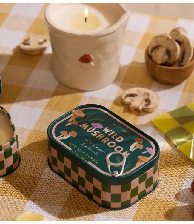 Paddywax Kaarsen Bistro 4.5oz/127g Mushroom Printed Tin Candle ‐ Wild Mushroom