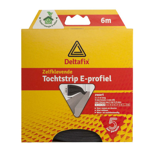 Deltafix Deltafix tochtstrip zelfklevend e-profiel epdm zwart 6 m x 9 mm x 4 mm