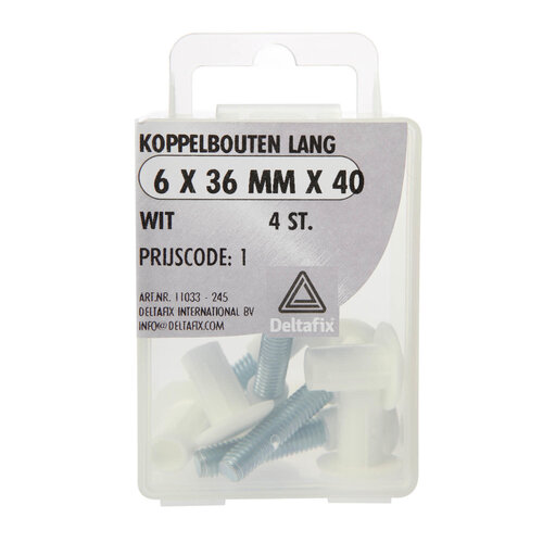 Deltafix Koppelbout lang wit 6 x 36 x 40 mm 4 st.