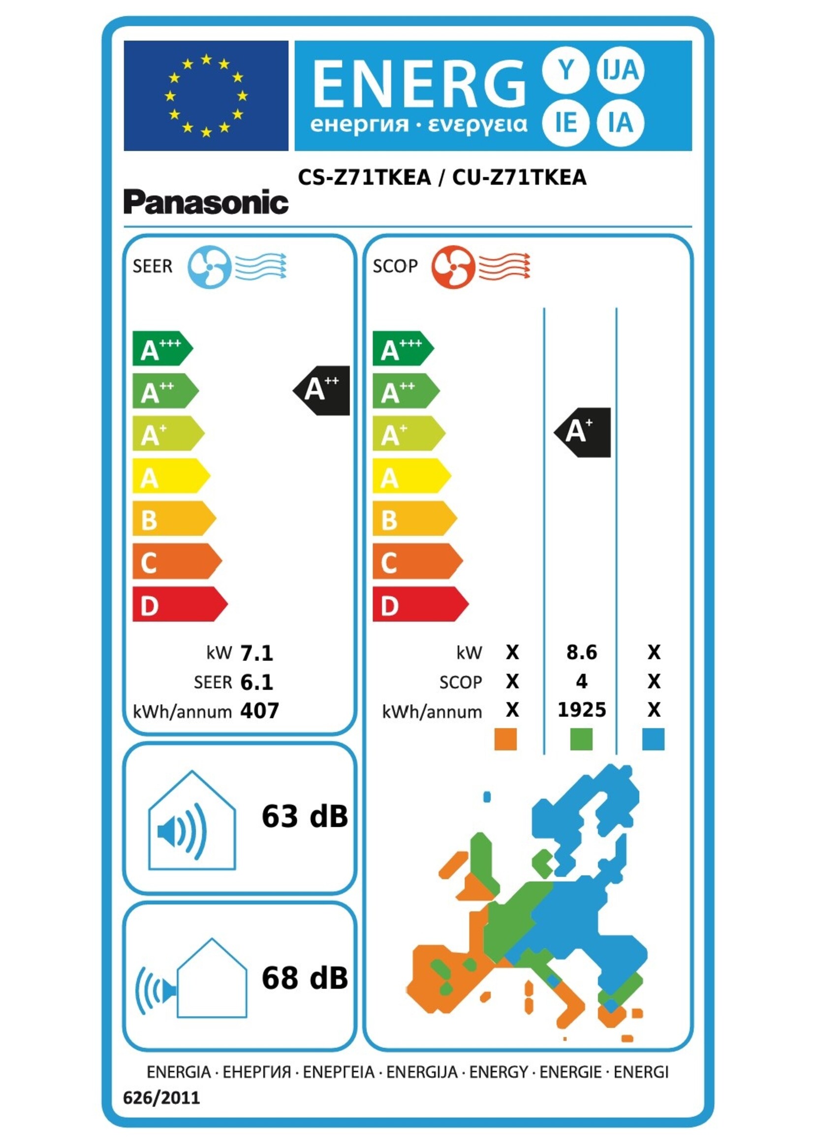 Panasonic Klimaanlage Single-Split Set mit Wandgerät Baureihe YKEA 7,1 kW  bis -20 °C