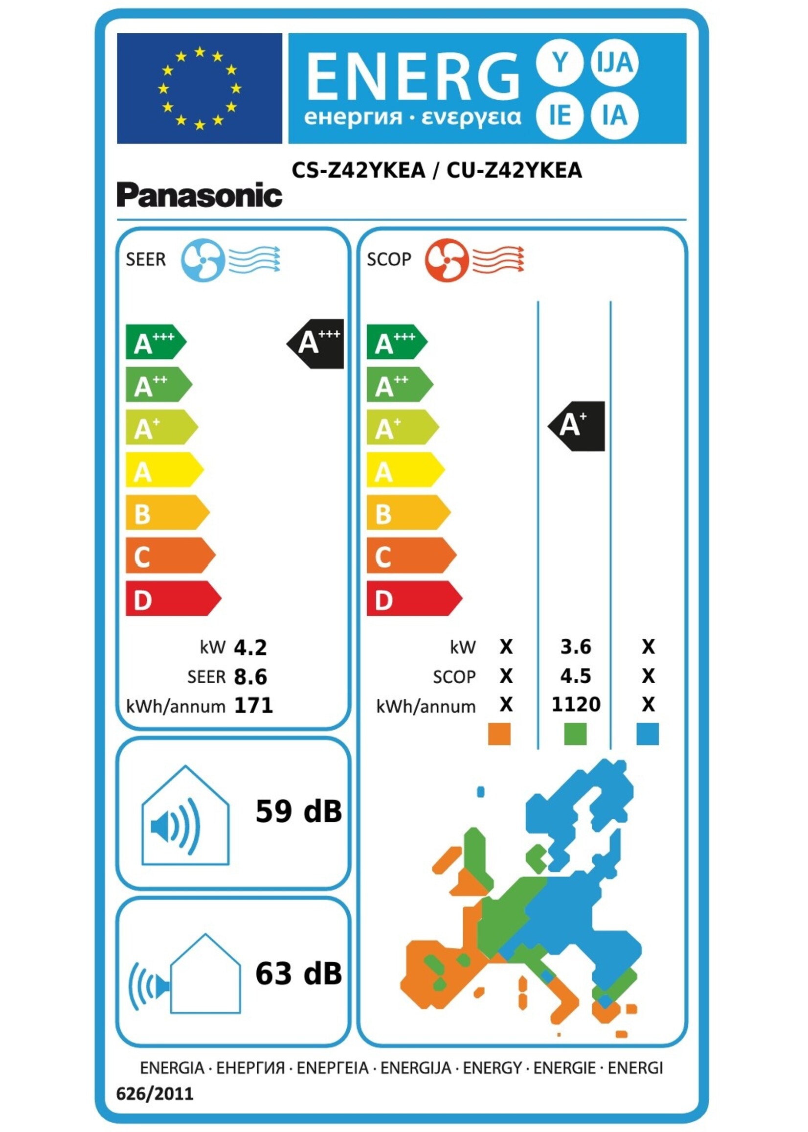 Panasonic Klimaanlage Single-Split Set mit Wandgerät Baureihe YKEA 4,2 kW  bis -20 °C