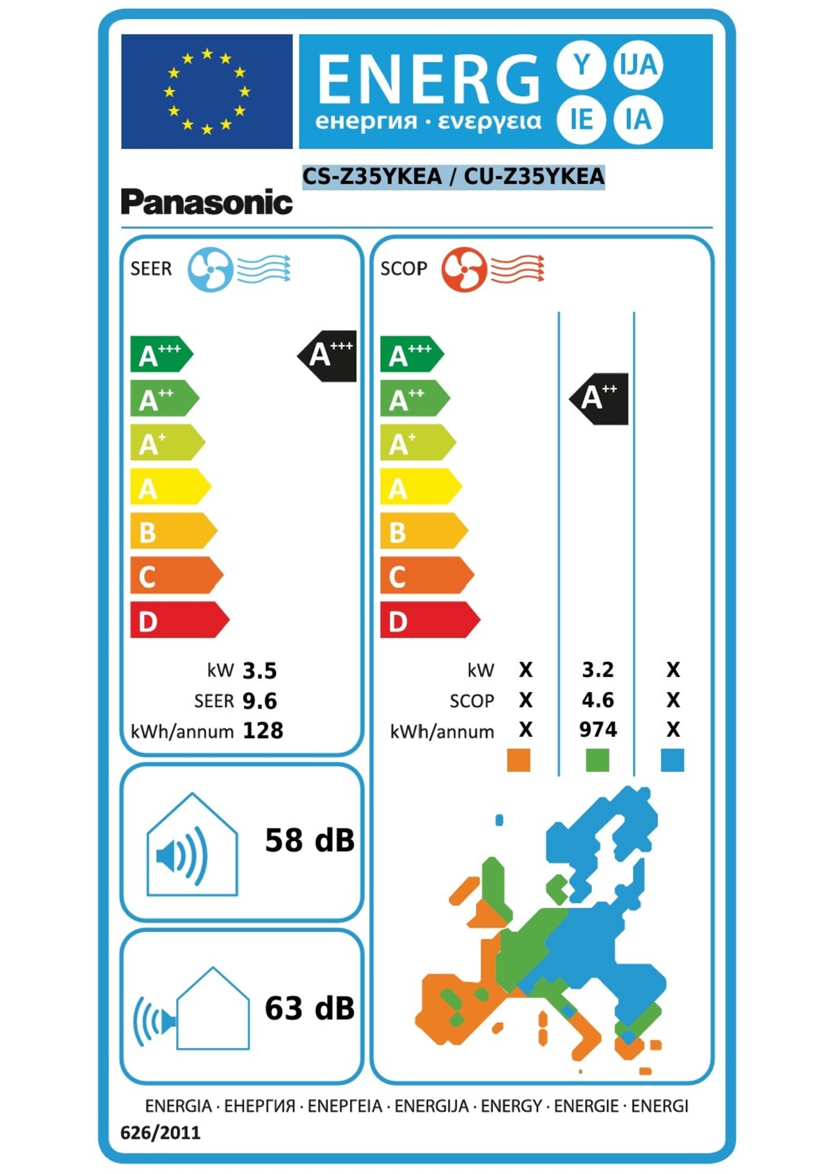 Panasonic Klimaanlage Single-Split Set mit Wandgerät Baureihe YKEA 3,5 kW  bis -20 °C