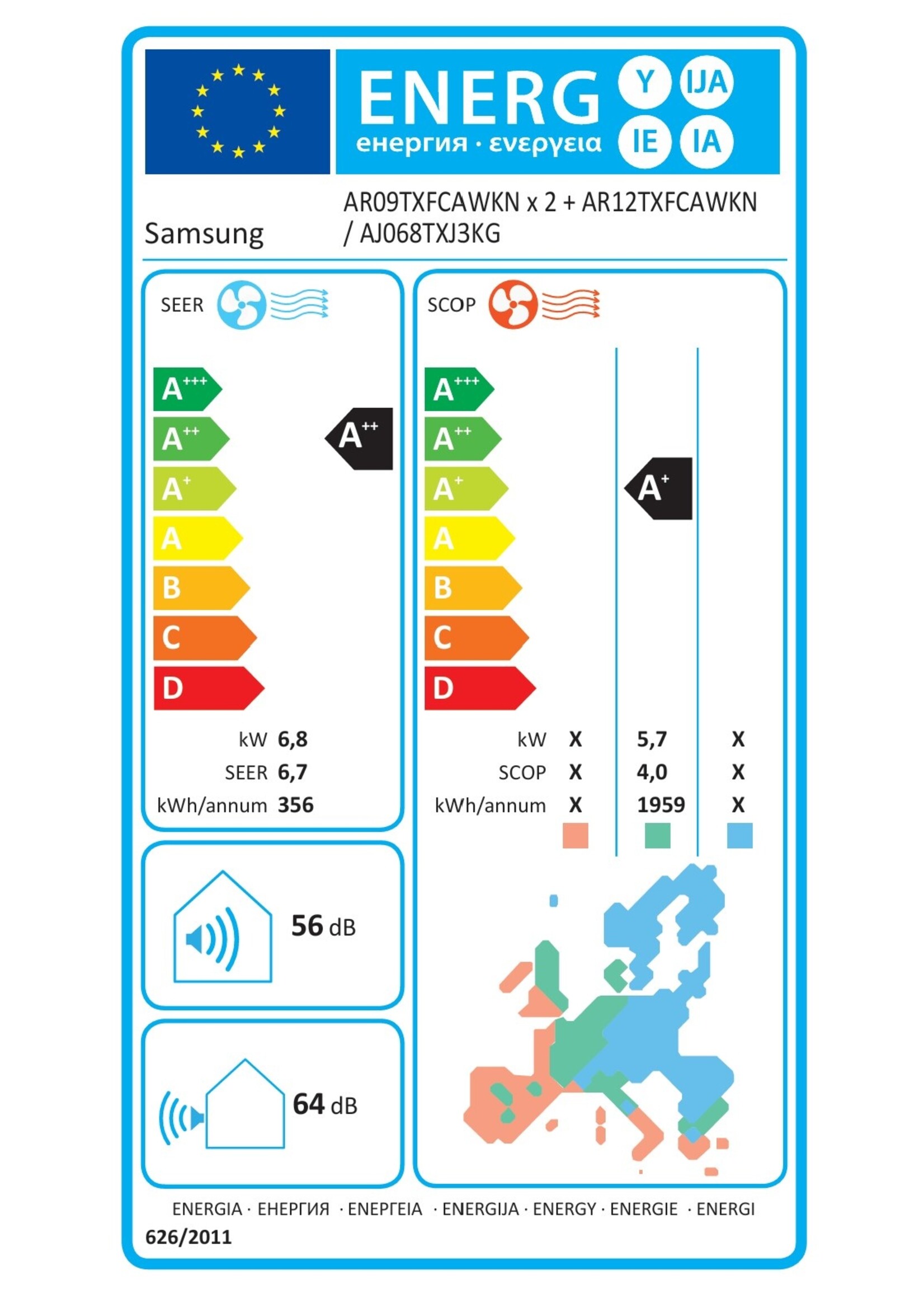 Samsung Set-Samsung Cebu Nasa Klimaanlage 2,0+2,5+3,5kW für 3 Räume mit 6,8kW Außengerät