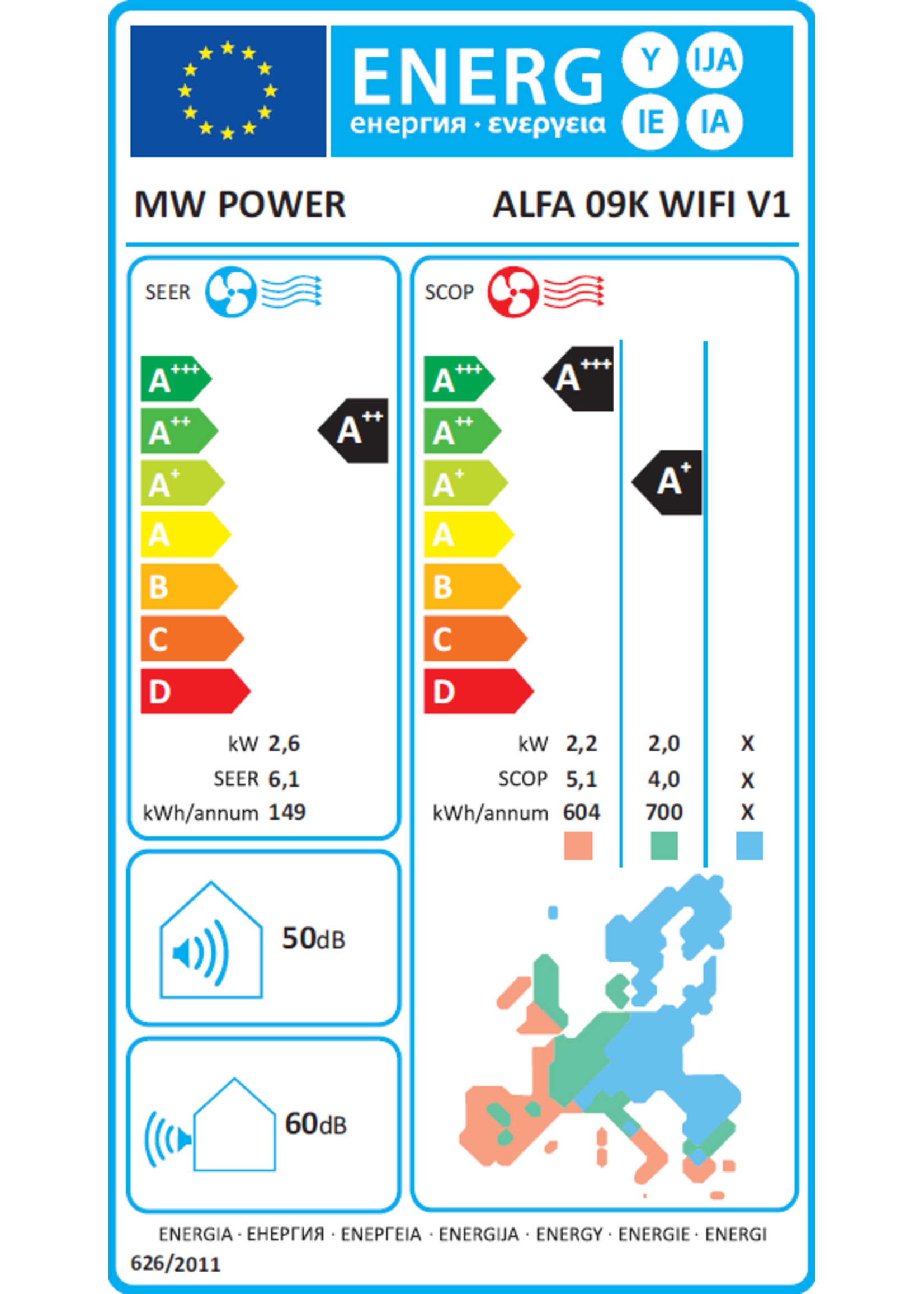 MW Power Set Klimaanlage MW Power 2,6 kW Wandgerät