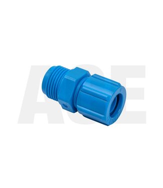 Rechte verloopkoppeling 3/8" buiten x 12 mm blauw met wartel