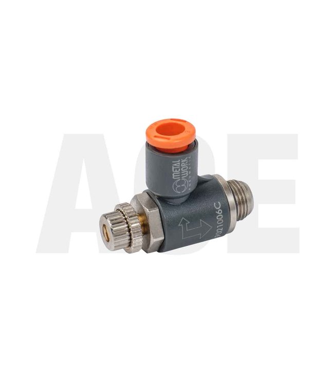 Snelheidsregelventiel haaks 1/8" x 6mm voor Peco cilinders