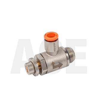 Speed control valve angled 3/8" x 8mm for DN63 cylinders