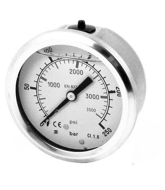 Stainless steel pressure gauge 0-6bar 63mm 1/4 "back, glycerine filled