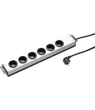 230V stekkerblok 6-voudig, grijs/zwart met 3m kabel