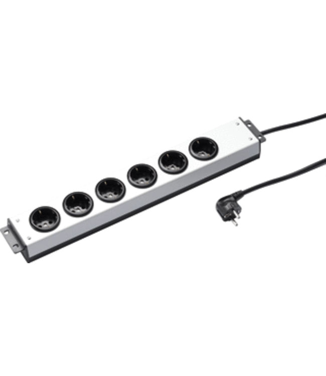 230V stekkerblok 6-voudig, grijs/zwart met 3m kabel