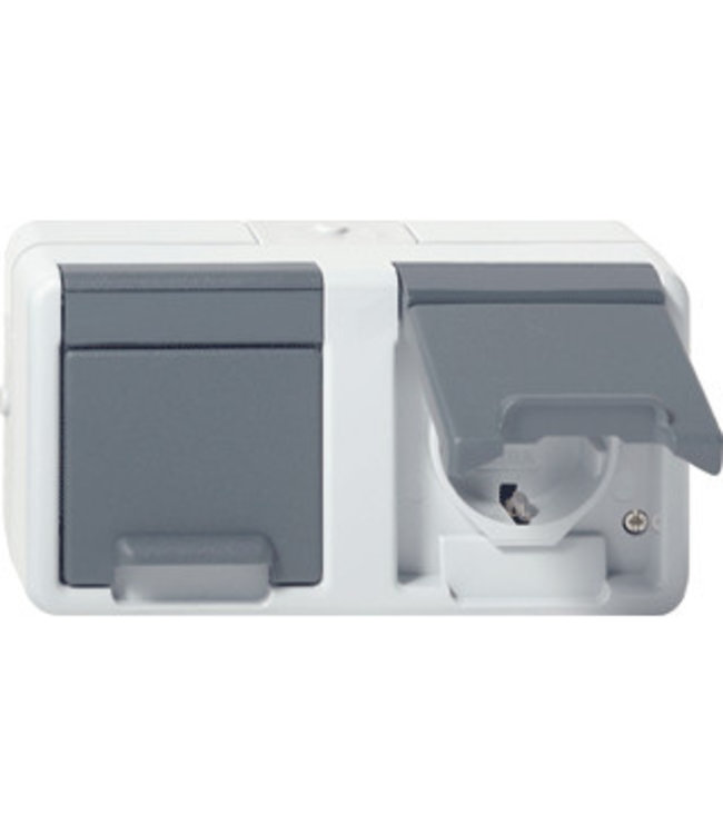 Wall outlet 2x horizontal with cover IP44