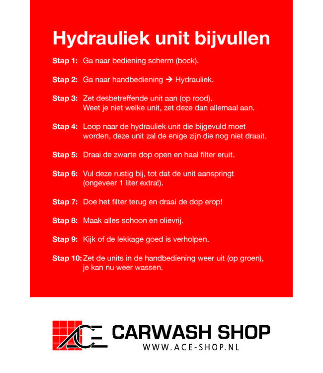 Hydrauliek unit bijvullen sticker