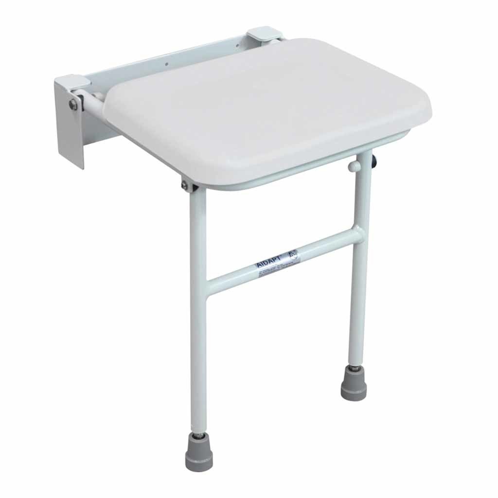 Douchezitting Solo opklapbaar met poten | Douchestoel wandmontage | Maximaal gebruikersgewicht 160 kg | Zachte zitting | Douchezitje | Kleur: Wit afbeelding