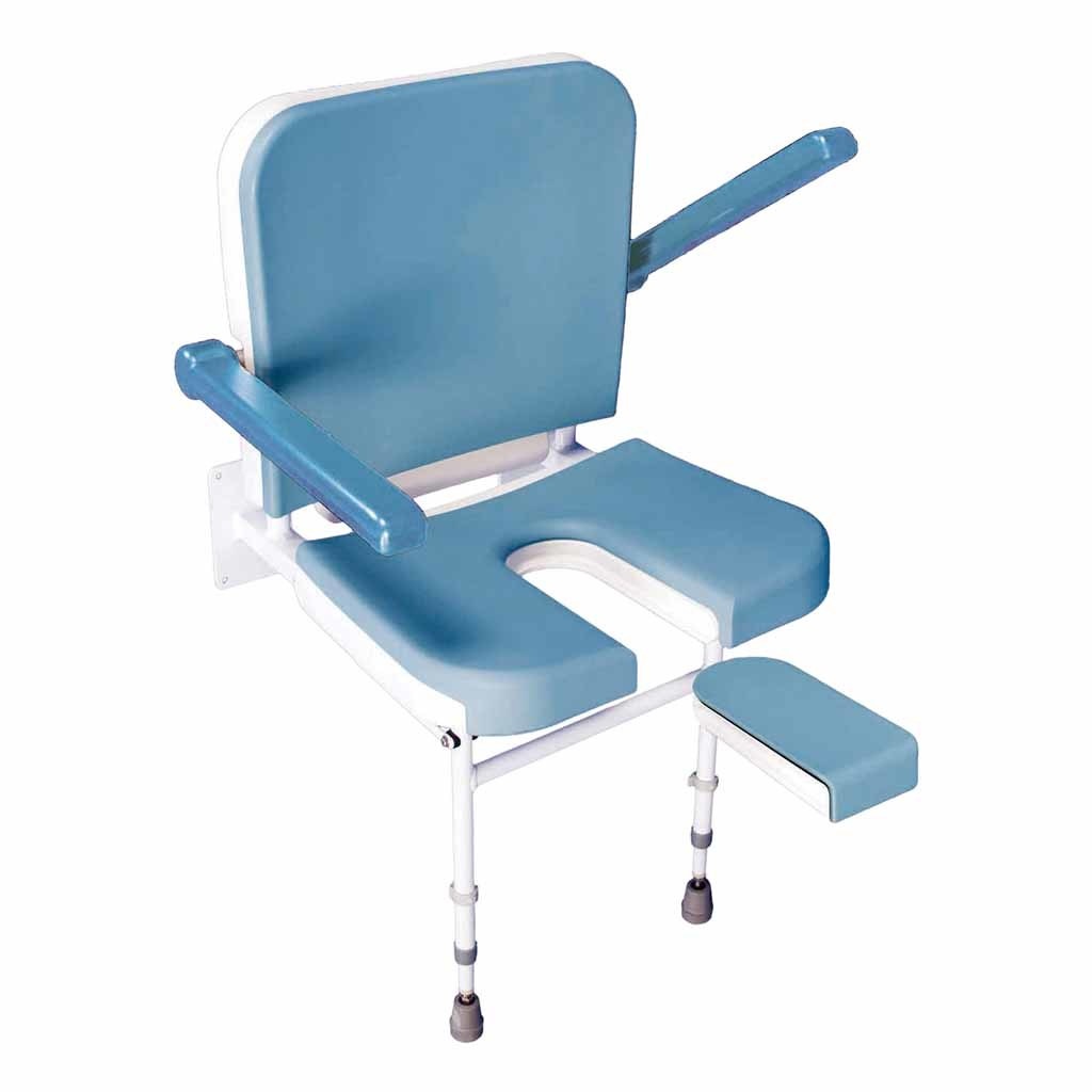 Douchestoel Duo Deluxe 2 in 1 | Muurbevestiging | Met armleuningen, rugleuning en verstelbare poten | Blauw met wit | VB651 afbeelding