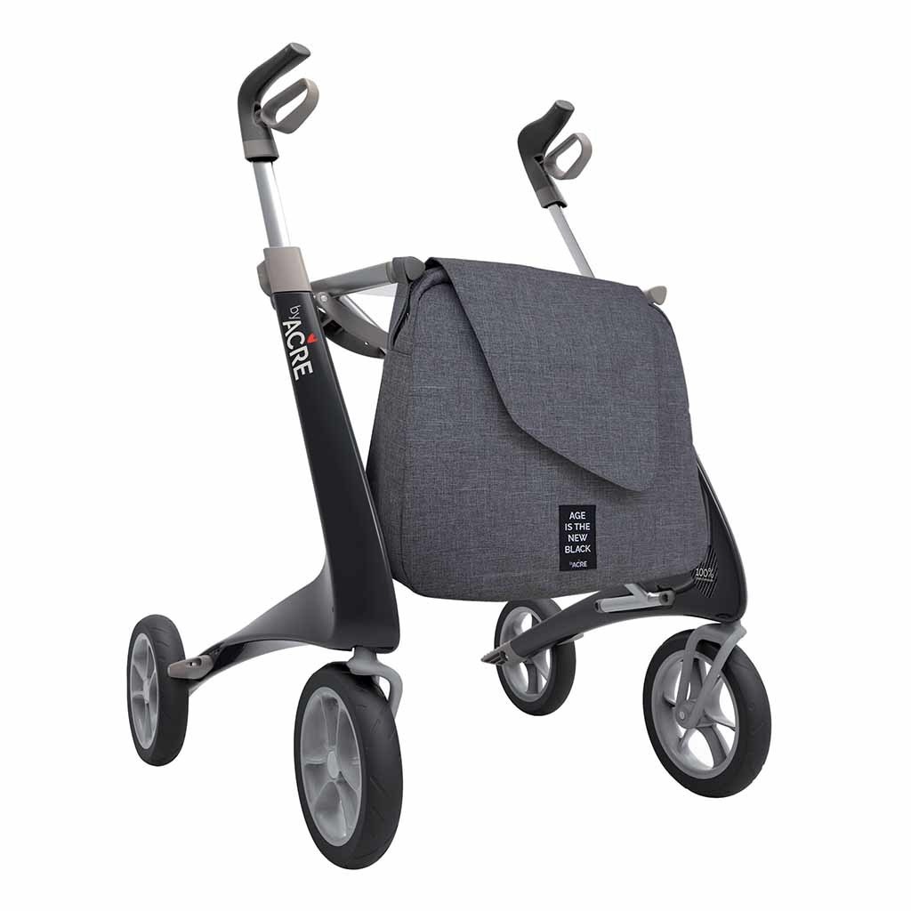 Carbon rollator Ultralight (4,8 kg) | by Acre | Kleur: Zwart | Lichtgewicht | Omgekeerde handvatten | Lichtste rollator | Soft banden | byAcre afbeelding
