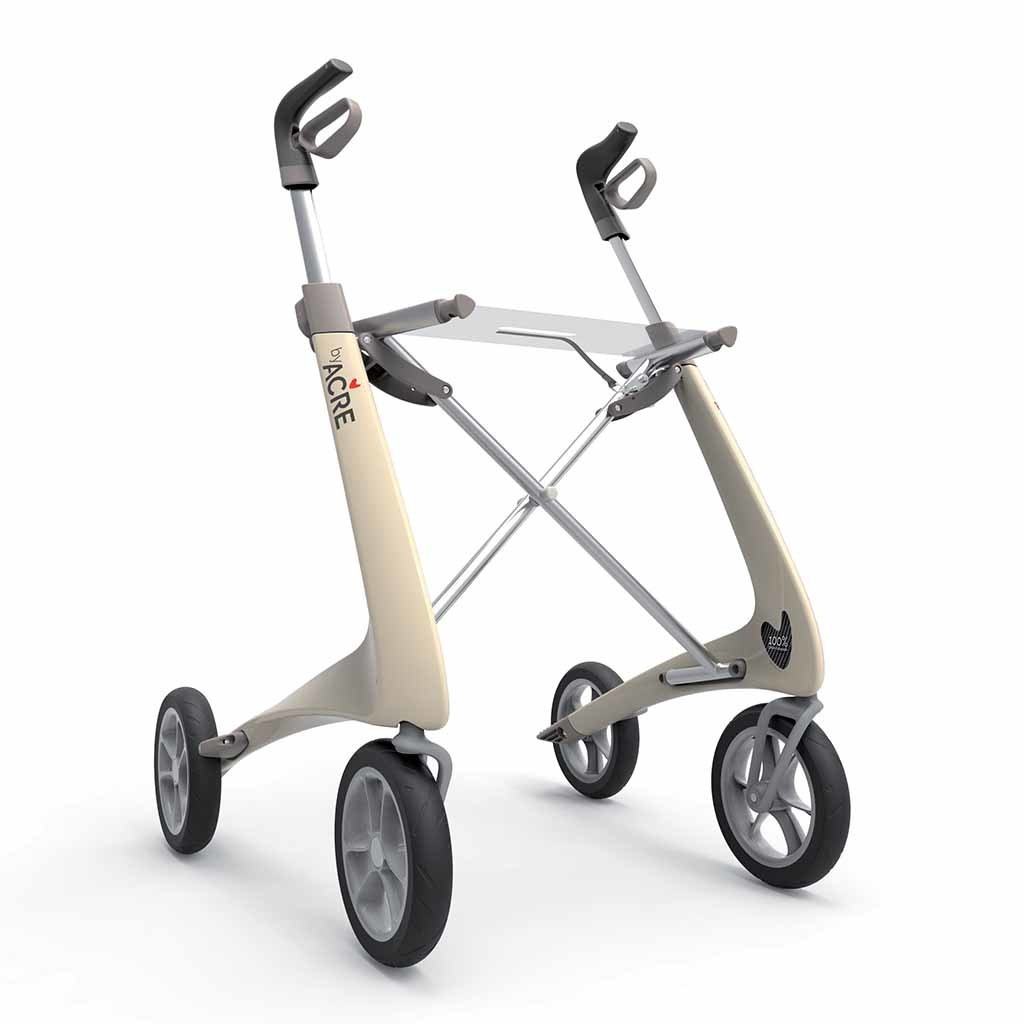 Carbon rollator Ultralight (4,8 kg) | by Acre | Kleur: Beige | Lichtgewicht | Omgekeerde handvatten | Lichtste rollator | Soft banden | byAcre afbeelding