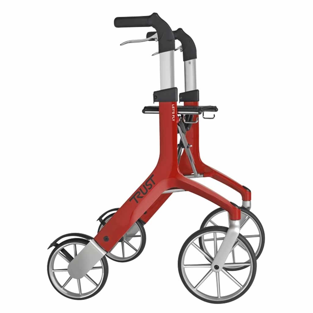 Lichtgewicht rollator Let&apos;s Fly (6,9 kg) | TrustCare | Grote wielen en weggewerkte remkabels | Rood | Design | TCLFLYRE0250 afbeelding