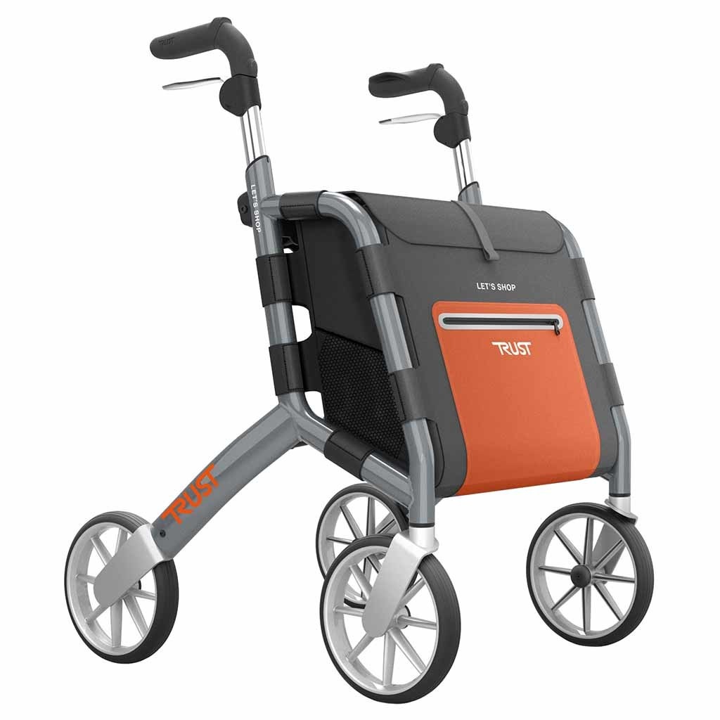Rollator Let&apos;s Shop (6,9 kg) | TrustCare | Grote tas | Weggewerkte remkabels | Design | Grijs | TCLS102 afbeelding
