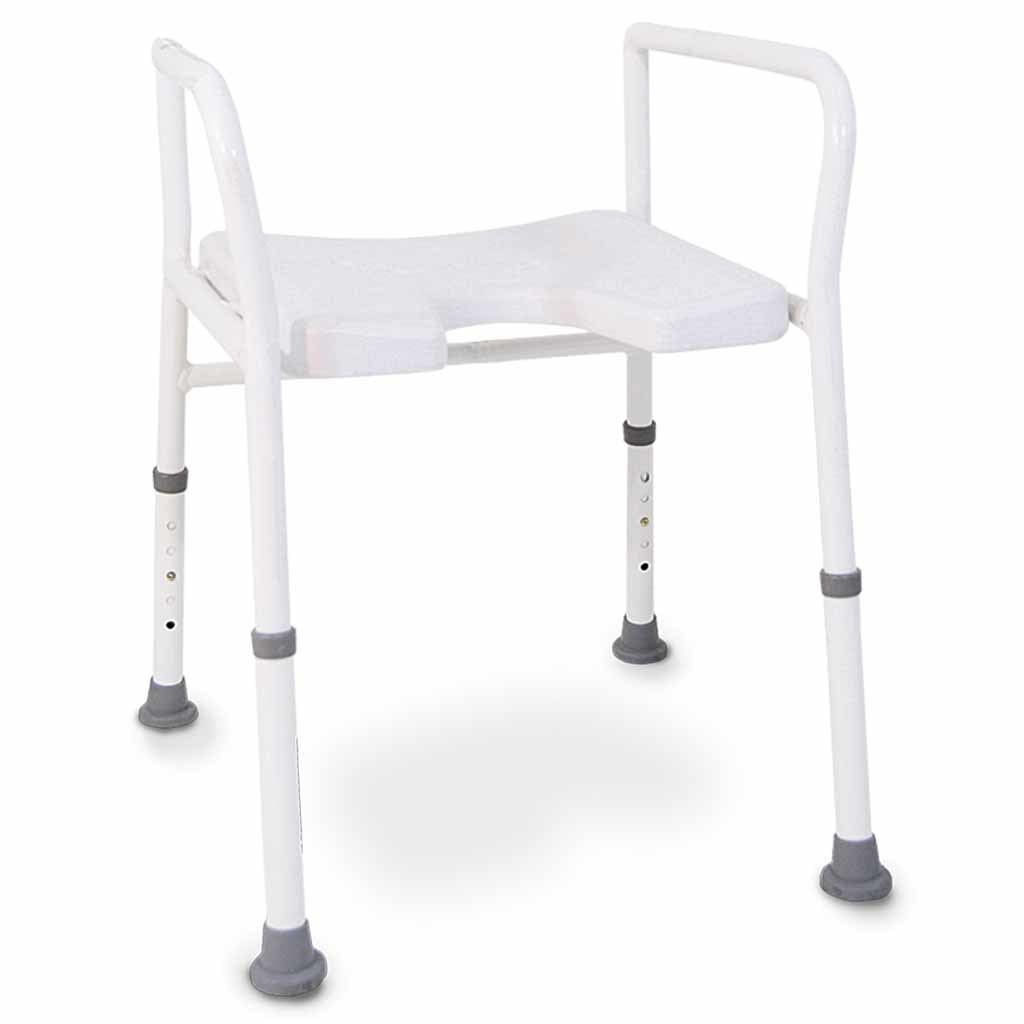 Douchestoel DS 130 kopen? Met armsteunen en hygiëne uitsparing