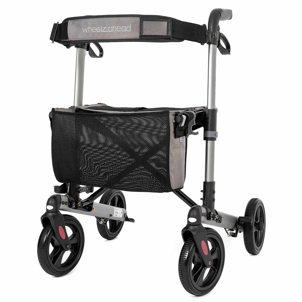 Lichtgewicht rollator Track 4.0 (7,4 kg) | Wheelz Ahead | Antraciet | Dubbel opvouwbaar | Weggewerkte remkabels | Rugband, tas en stokhouder | WARO003 | WheelzAhead