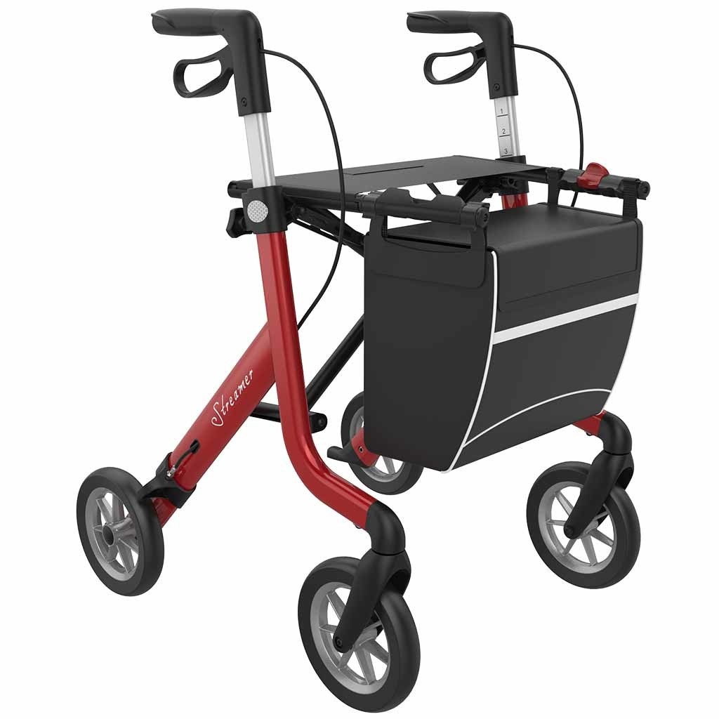 Rollator Streamer (6,2 kg) | Rehasense | Lichtgewicht | Zachte banden | Gesloten tas | Rood | Large | LRMRL60NUP afbeelding
