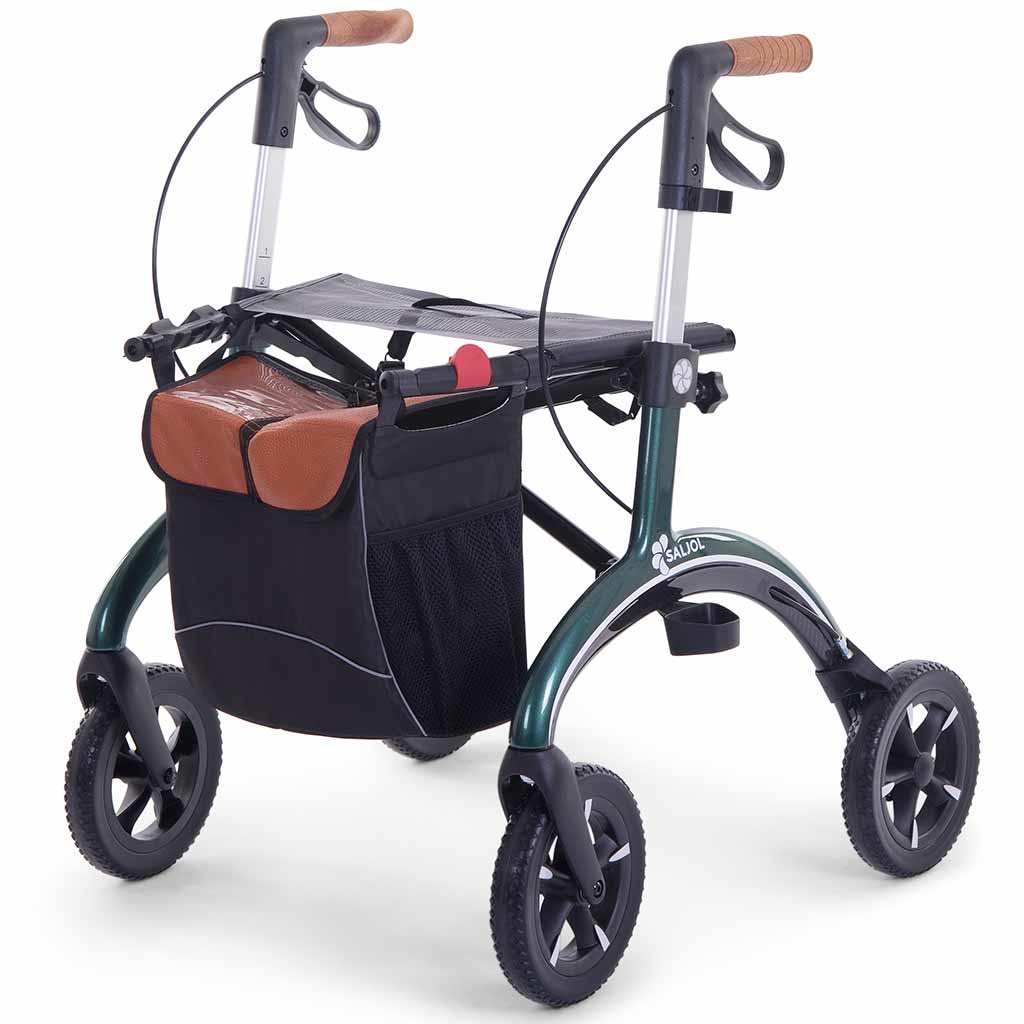 SALJOL Carbon rollator (5 kg) | Britisch racing green | Zachte banden | Lichtgewicht | Gesloten tas | 4058789009031 afbeelding
