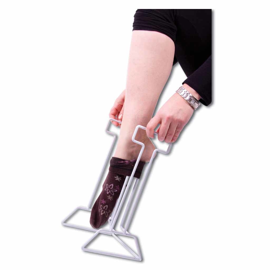 Aantrekhulp steunkousen | Met gladde plastic afwerking | Hoogte: 36 cm | Rekje voor kousen aantrekken afbeelding