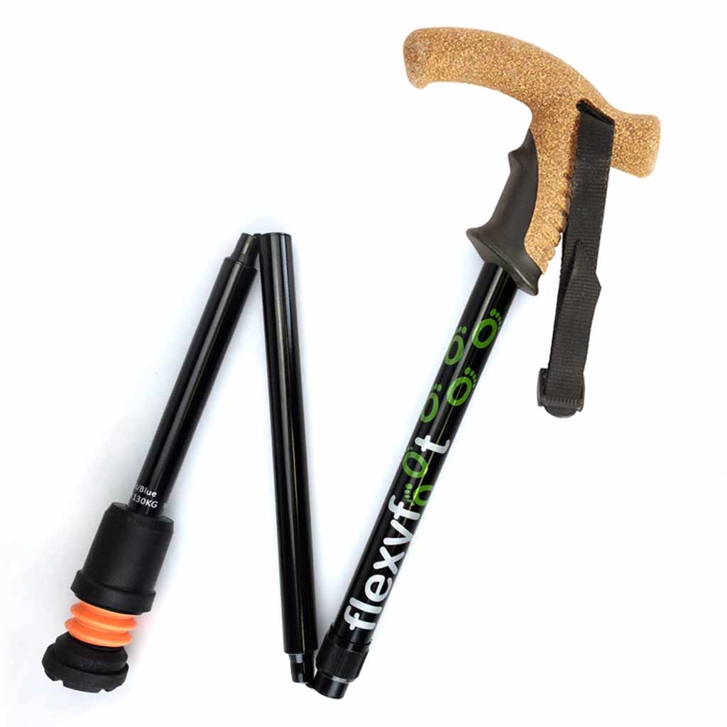 Wandelstok met kurken handvat - opvouwbaar | Flexifoot | Schokabsorberend | Zwart | PR30050-BK afbeelding