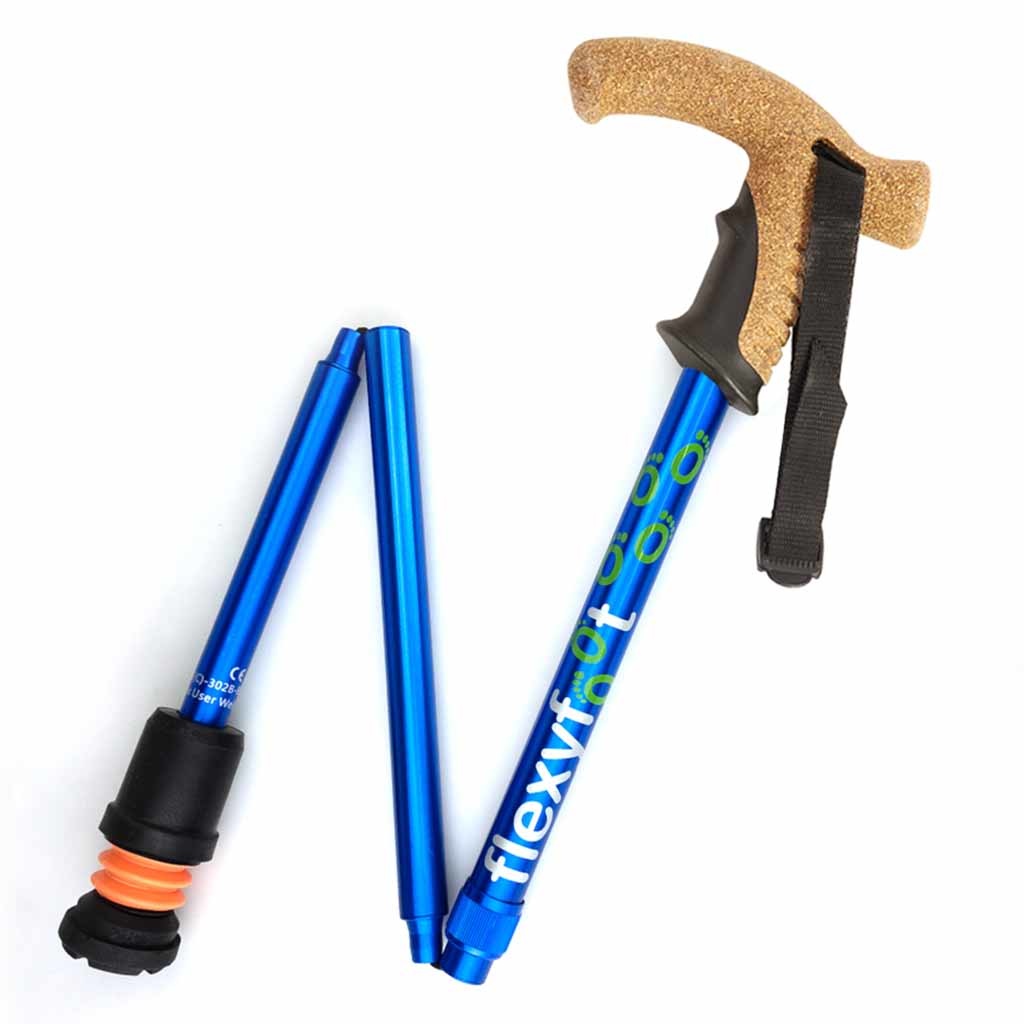 Wandelstok met kurken handvat - opvouwbaar | Flexifoot | Schokabsorberend | Blauw | PR30050-BL afbeelding