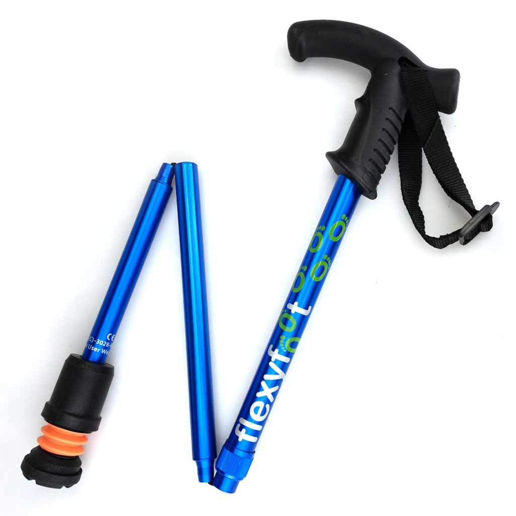 Wandelstok met Derby handvat | Opvouwbaar | Flexifoot | Schokabsorberend | Blauw | PR30048-BL afbeelding