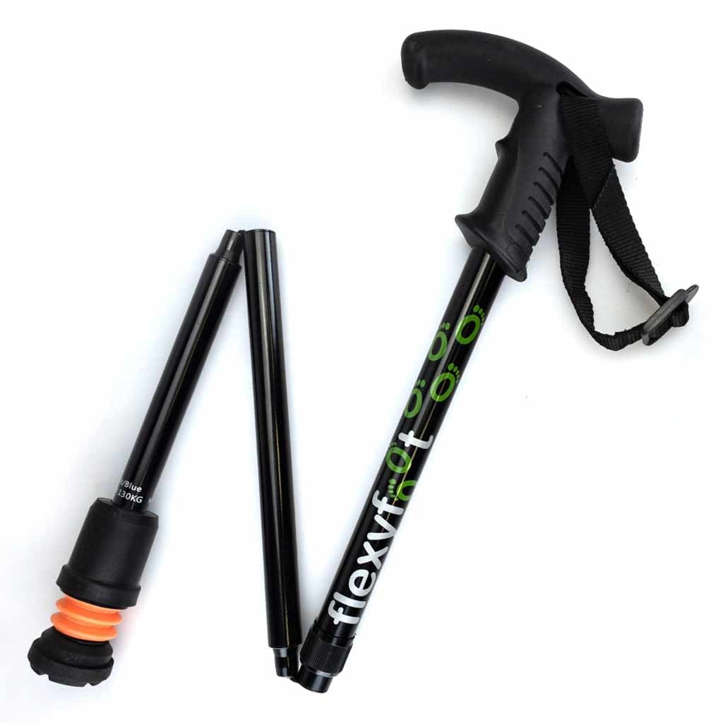 Wandelstok met Derby handvat | Opvouwbaar | Flexifoot | Schokabsorberend | Zwart | PR30048-BK afbeelding