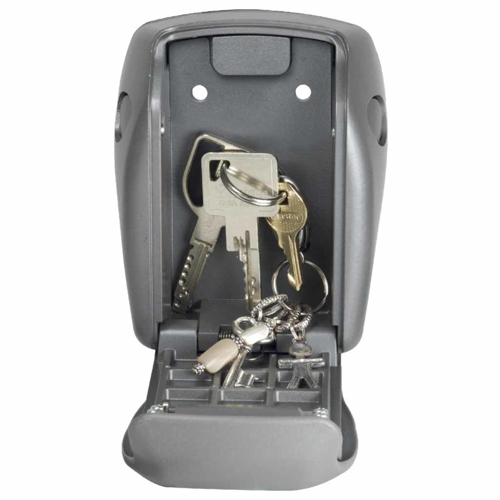 MasterLock sleutelkluis 5415 | Afmetingen H13,2 x B 10,5 x D 4,3 cm | 4-cijferige combinatiecode | Metalen behuizing | Grijs | Sleutelhulpmiddelen afbeelding