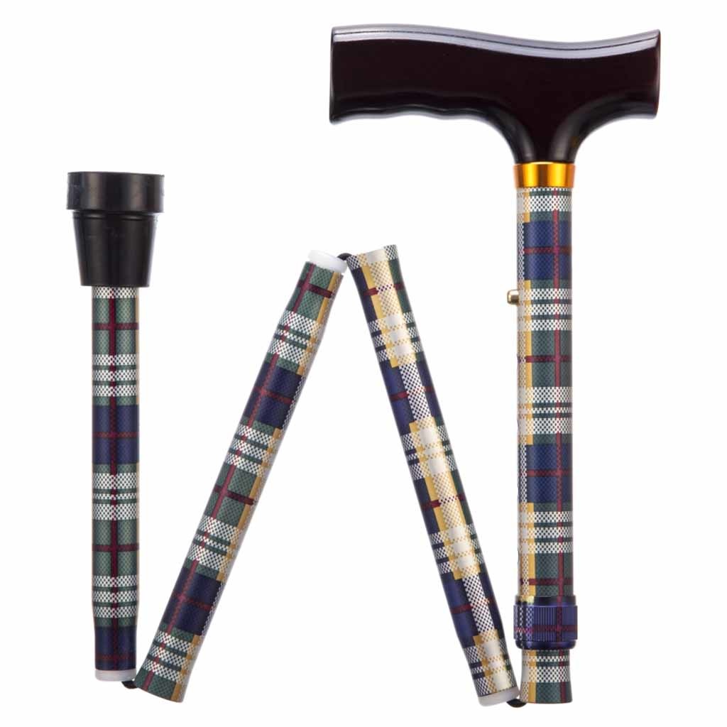 Opvouwbare wandelstok | Geruit | Lengte 74 - 84 cm | Houten handvat | Aluminium | PR30120-TS afbeelding