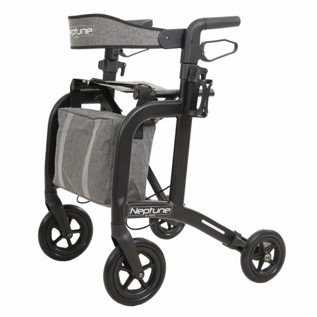 Rollator Neptune lichtgewicht (7,1 kg) | Incl. Fleshouder, Stokhouder, Rugband en tas | Mat-zwart | PR30265-BK | Able2 afbeelding